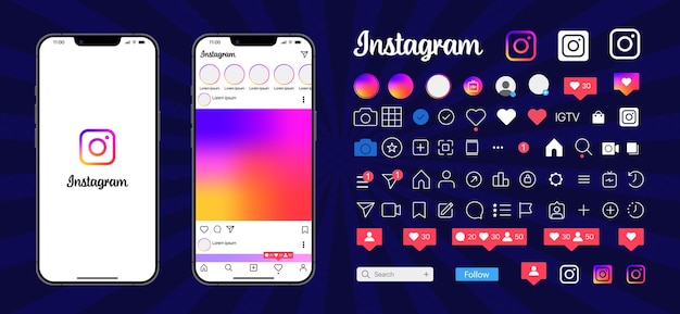 Instagram template app screens on Apple Iphone vector set Realistic Instagram interface on smartphone profile photo message storie liked stream Meta corporation Editorial