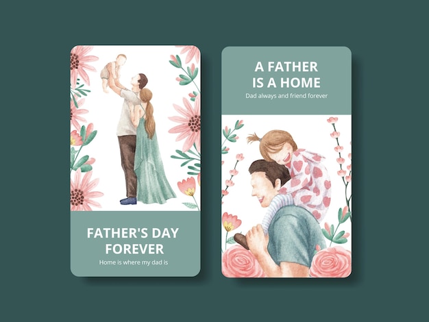 Instagram template with father's day concept,watercolor style