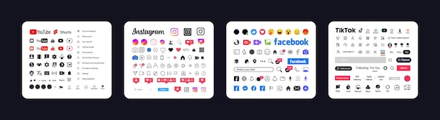 ベクトル instagram tik tok facebook youtube ボタン アイコン セット画面ソーシャル メディアとソーシャル ネットワーク インターフェイス テンプレート ストーリー ユーザー ボタン シンボル サイン ロゴ ストーリーが好き ストリーム エディトリアル ベクトル