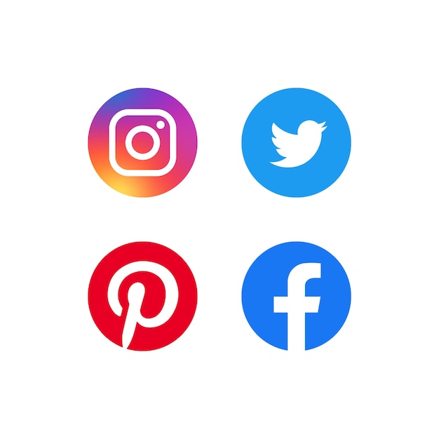 Вектор instagram twitter pinterest и логотип facebook с белым фоном