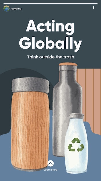 Instagram-verhaalsjabloon met aquarelstijl voor wereldwijd recyclingconcept