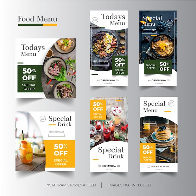 Vector instagram verhalen & feed eten menu