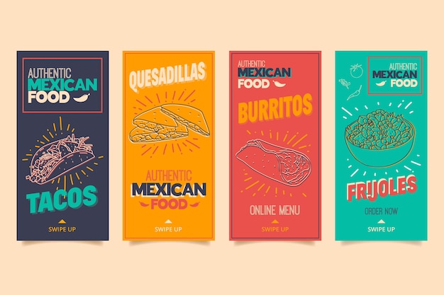 Vector instagram verhalencollectie voor mexicaans eten restaurant