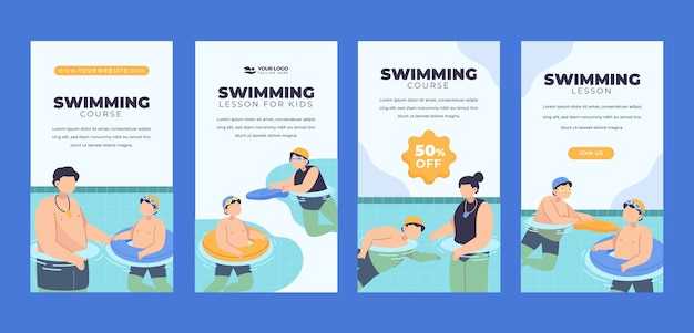 Vector instagram verhalencollectie voor zwemlessen