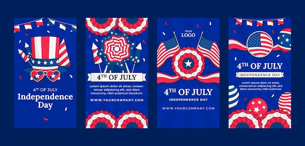 Vector instagram-verhalenverzameling voor de amerikaanse viering van 4 juli