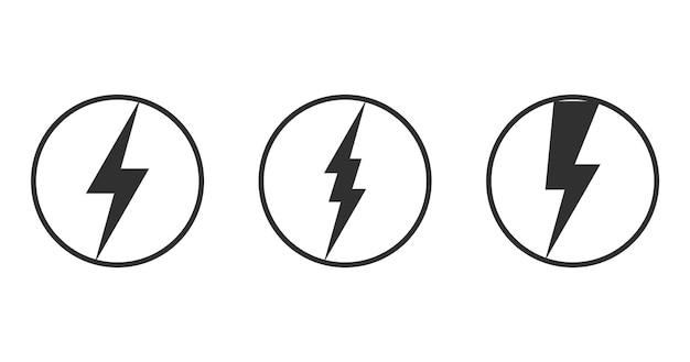 Установите векторную иллюстрацию в современном плоском стиле lightning bolt lightning flash icon set плоский стиль на темном фоне вектор