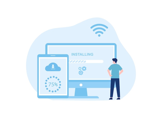 Install the software to the computer trending concept flat illustration