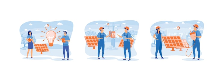 Vector installation of solar energy panelsmaintenance of solar power installations