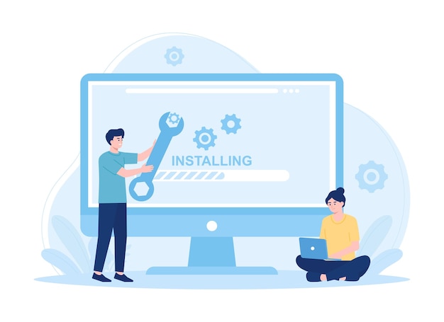 Installing computer software trending concept flat illustration