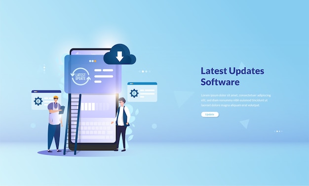 Vector installing the latest update software on mobile application concept