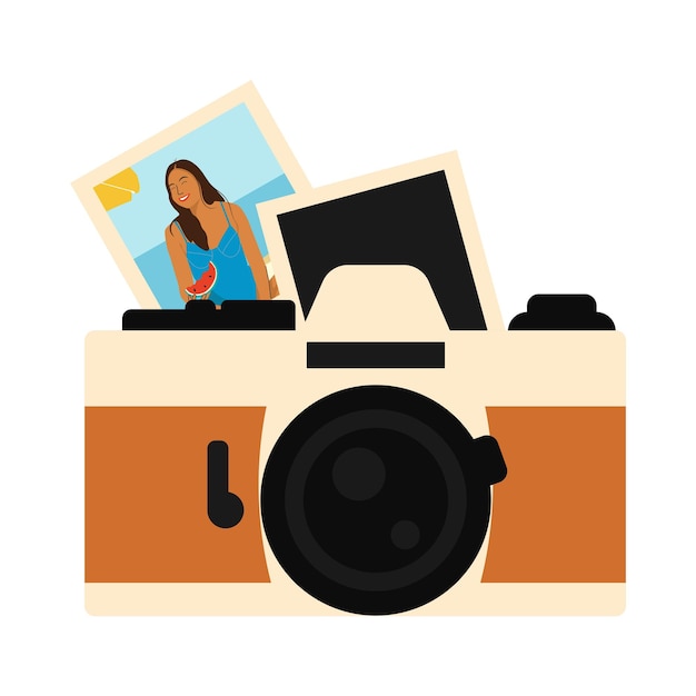 Fotocamera istantanea illustrazione piatta della fotocamera con foto