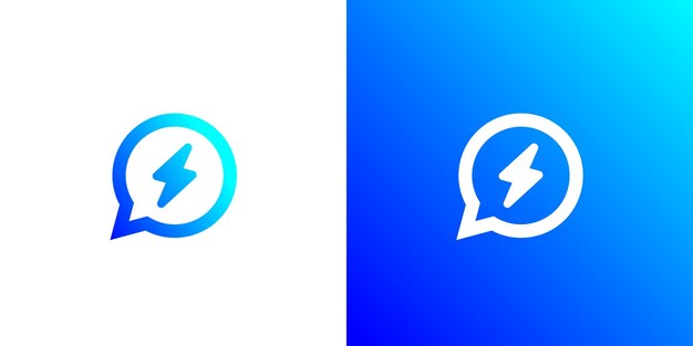 Instant chat or chat bubble and thunder icon logo design template