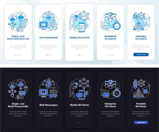 Instant messaging service onboarding mobile app page screen