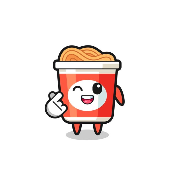 Instant noodle character doing Korean finger heart