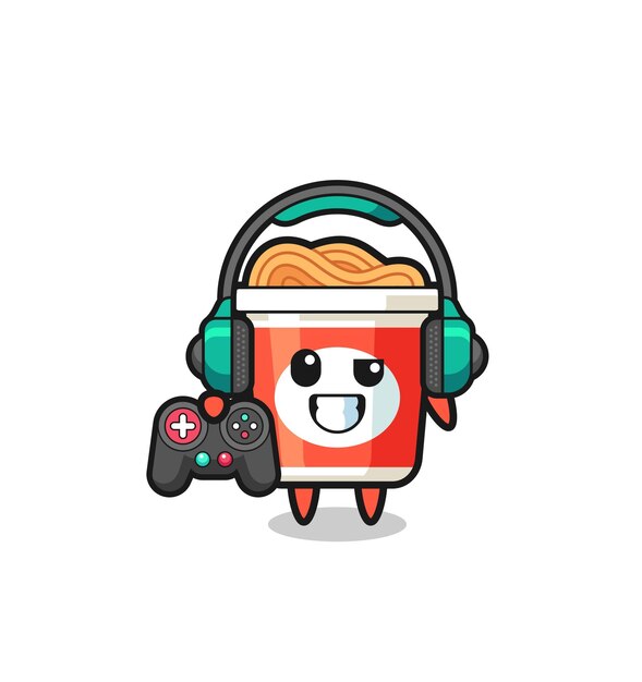 Vector instant noodle gamer mascot holding a game controller