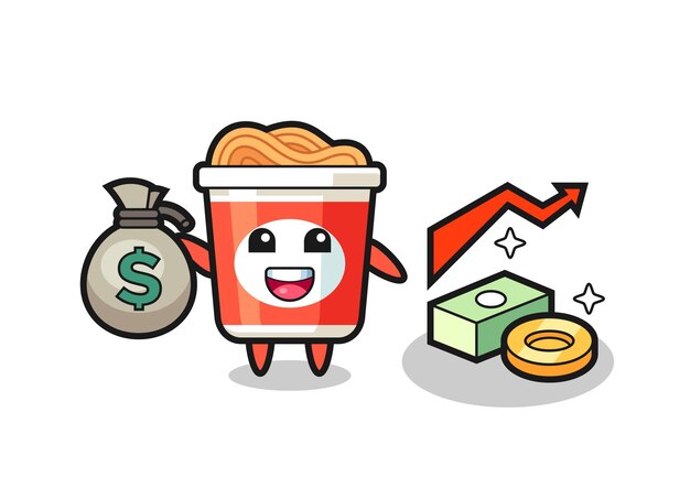 Vector instant noodle illustration cartoon holding money sack , cute style design for t shirt, sticker, logo element