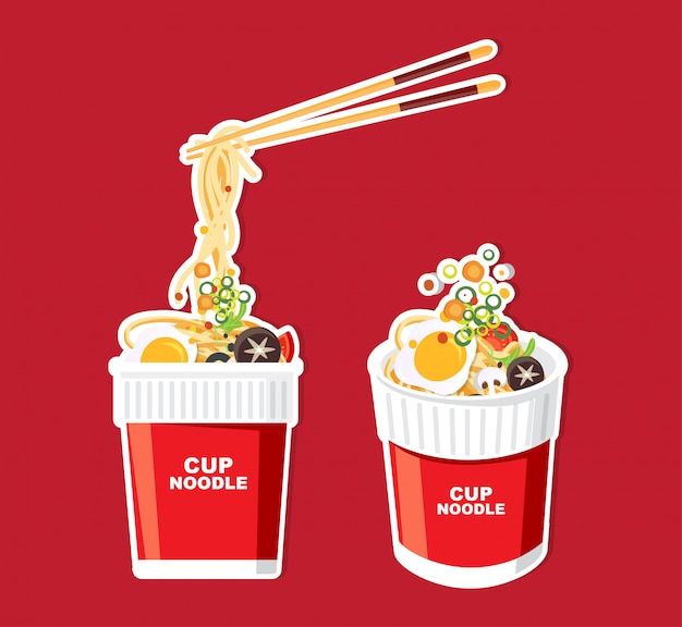 カップ、包装、イラストのインスタント麺