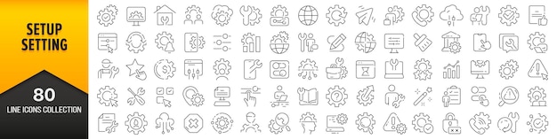 Instellen en instellen lijn iconen collectie Grote UI icon set in een plat ontwerp Dunne omtrek iconen pack Vector illustratie EPS10