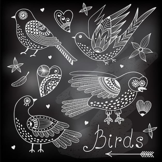 Vector instellen vogels en harten illustratie