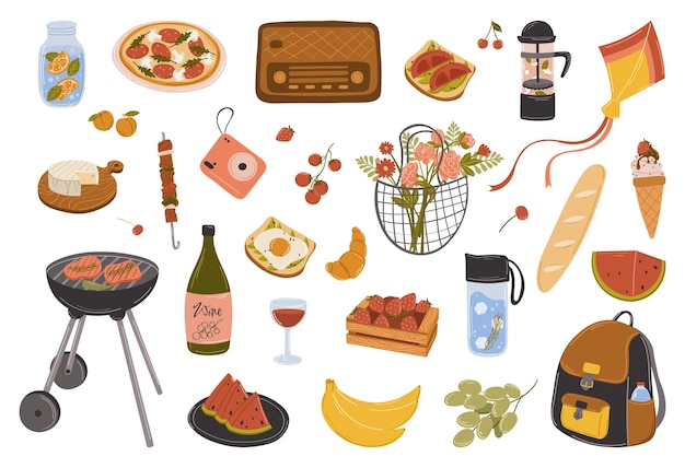 Instellen voor een picknickdag Lekker eten en drinken Vector illustratie