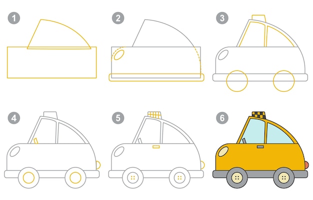 Istruzioni per disegnare un taxi passo dopo passo