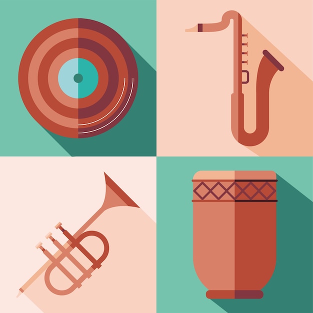 Instruments icon set design, Music sound melody and song theme  illustration