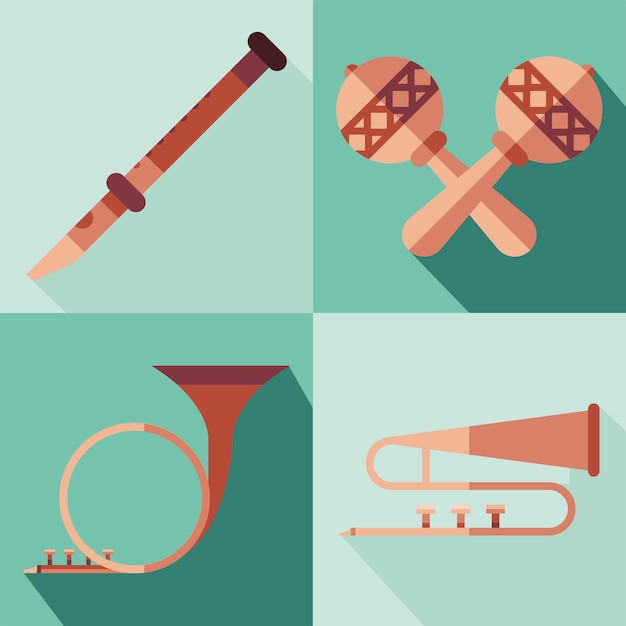 Instruments symbol collection design, music sound melody and song theme  illustration