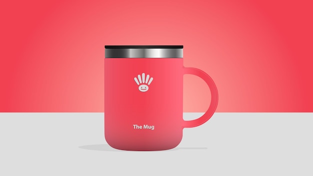 Vector insulated coffee mug isolated on red background red mug vector illustration realistic mug design