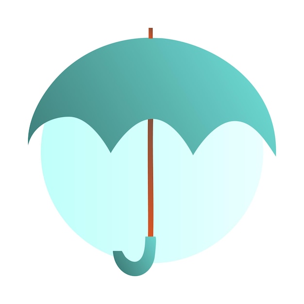 Insulated open gradient greenblue umbrella. Close from the rain. Umbrella handle. Simple doodlestyle