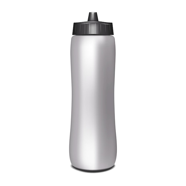 Insulated silver gray water bottle with black cap vector mockup Blank fitness sport flask mockup