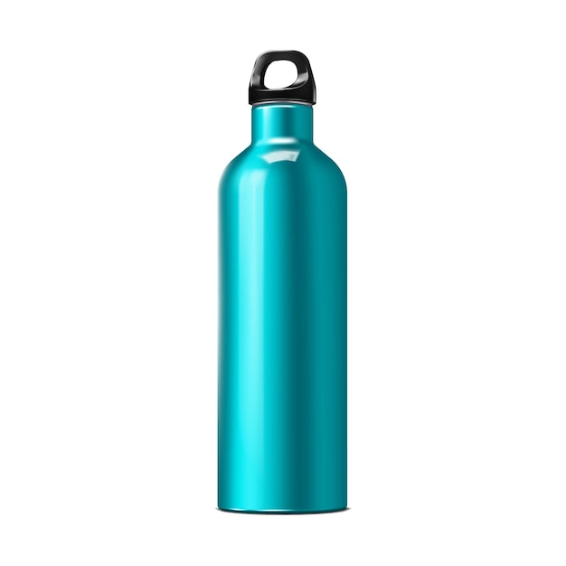 Insulated water bottle with carry handle. Stainless steel shiny metal sport flask