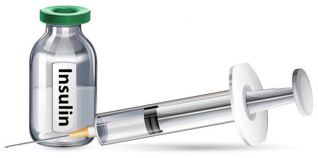 An insulin and syringe on white background