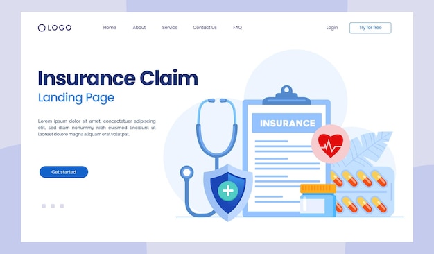 Vector insurance claim policy health protection claim insurance healthcare medical flat illustration vector landing page