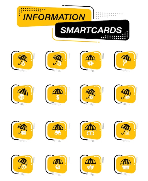 Insurance color vector icons on information smart cards for user interface design