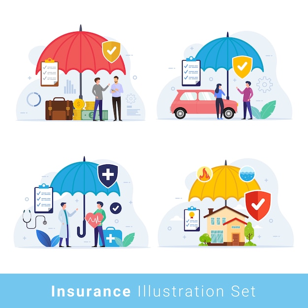 Vector insurance design concept illustration set