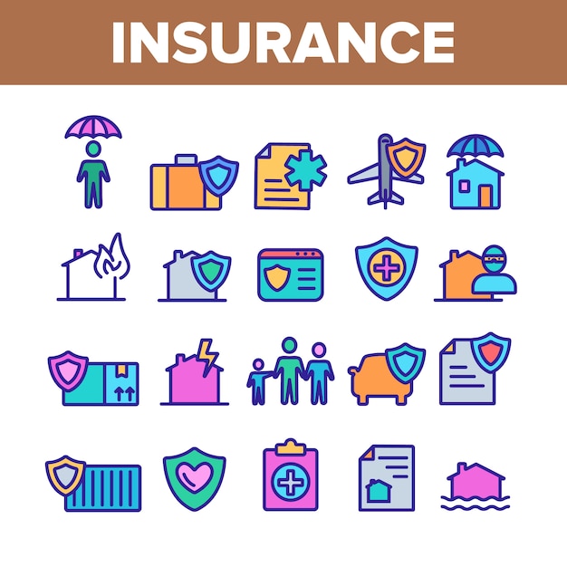 Insurance elements icons set