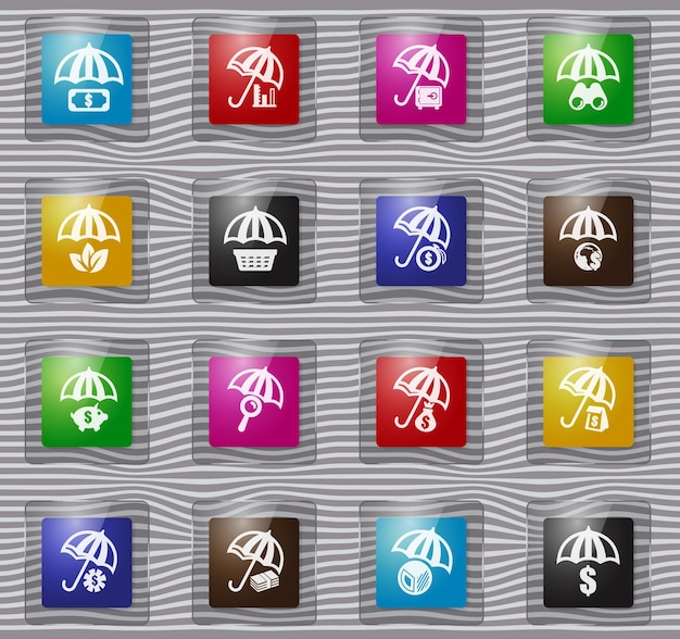 Vector insurance glass icons set