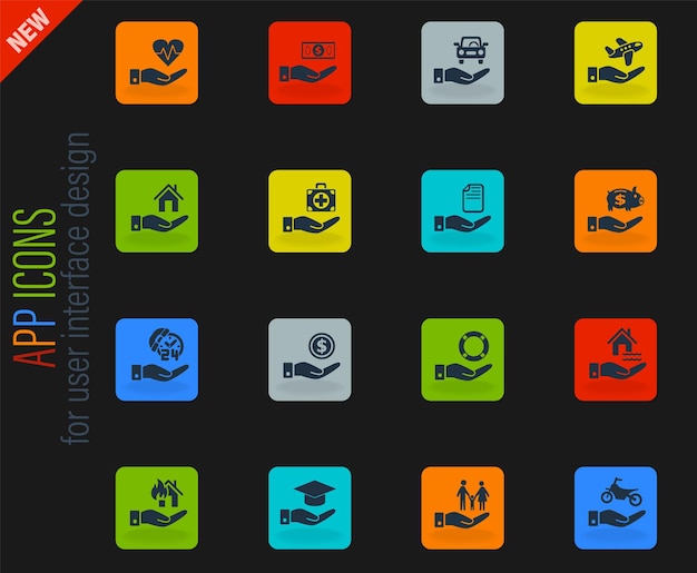 Insurance hand icon set