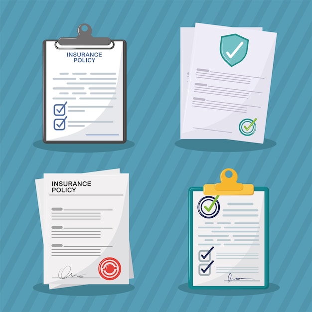 Vector insurance policies document icons set