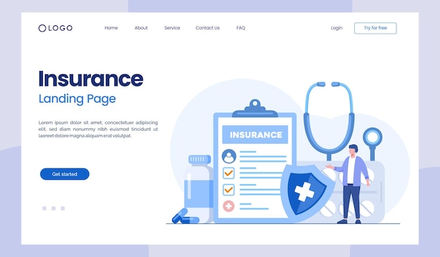 Insurance policy health protection claim insurance healthcare medical flat illustration vector landing page