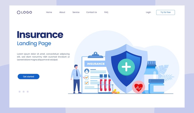 Insurance policy health protection claim insurance healthcare medical flat illustration vector landing page