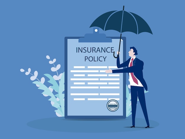 Insurance policy illustration Insurance broker agent with contract agreement documentvector illustration