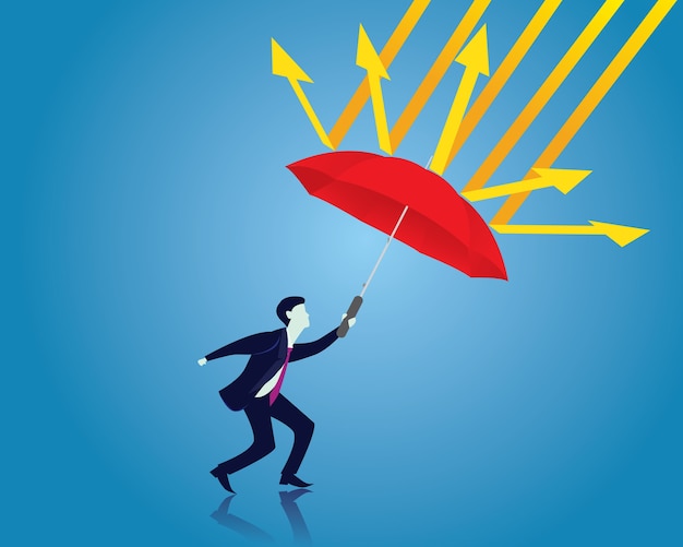 Vector insurance protection concept. businessman and umbrella