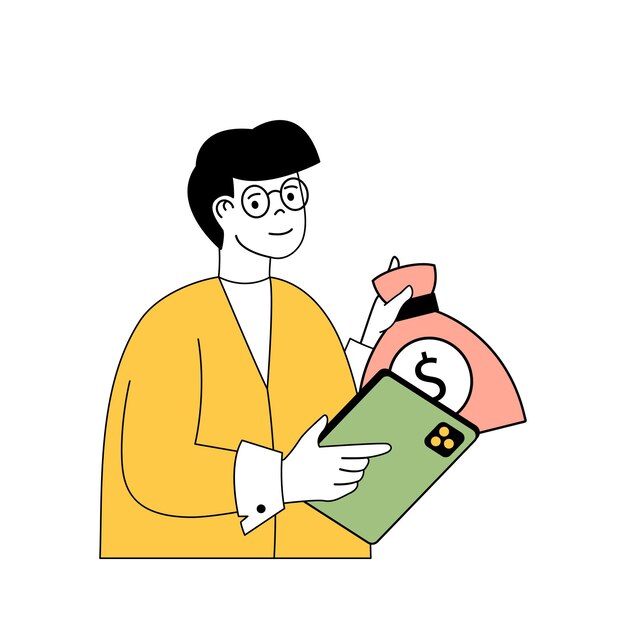 Концепция страховых услуг с мультяшными людьми в плоском дизайне для сети Человек, использующий безопасное банковское управление деньгами с защитой депозитов. Векторная иллюстрация для маркетинговых материалов баннеров в социальных сетях.