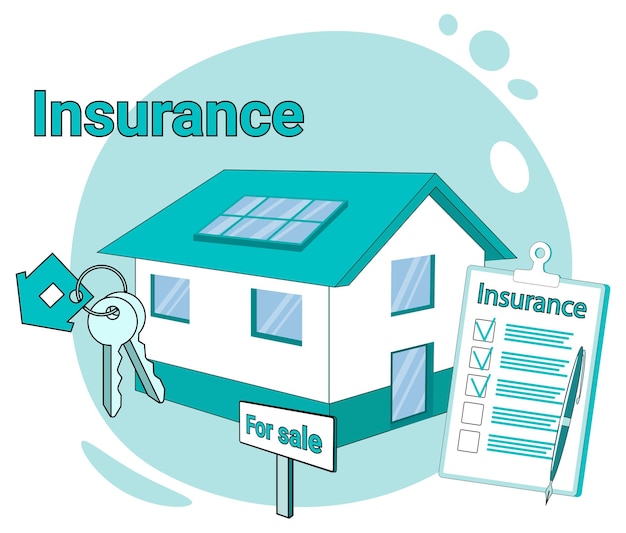 Vector insurance when buying real estate a contract against the background of a house for sale