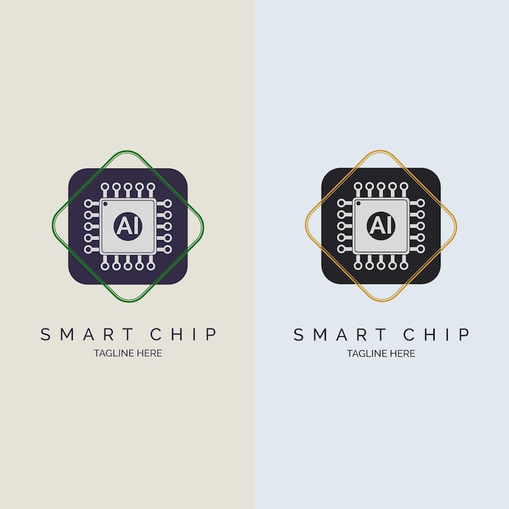 Vector integrated circuit microchip cpu ai smart chip logo design template for brand or company and other