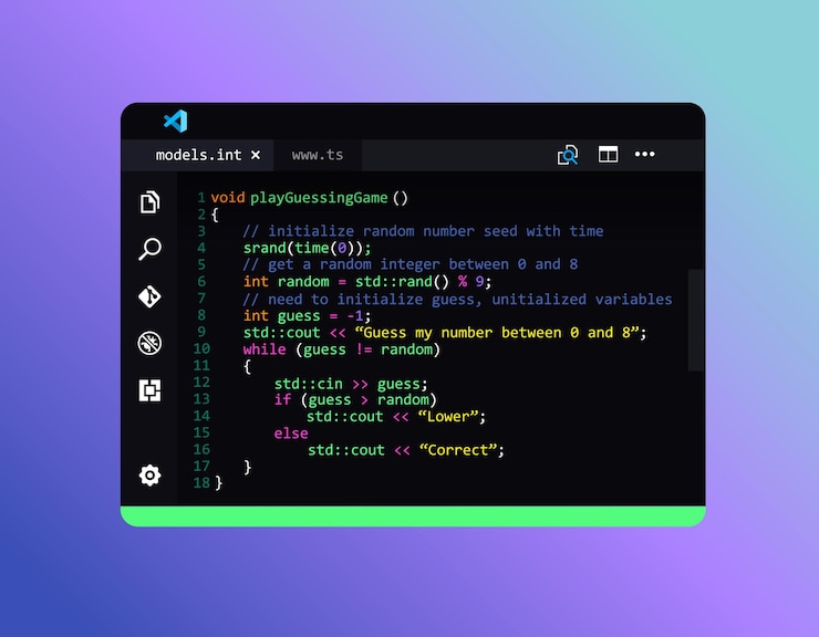 Vector integrated development environment. window for developing computer programs. programming and coding