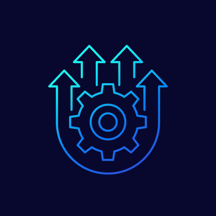 Vector integration optimization line icon with gear and arrows vector