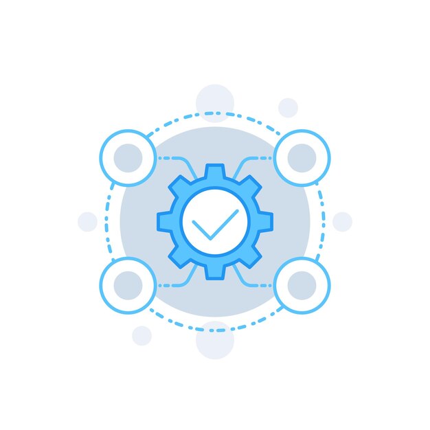 Integration, optimization vector icon with gears on white