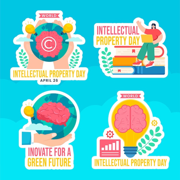 Vector intellectual property day label flat cartoon hand drawn templates background illustration